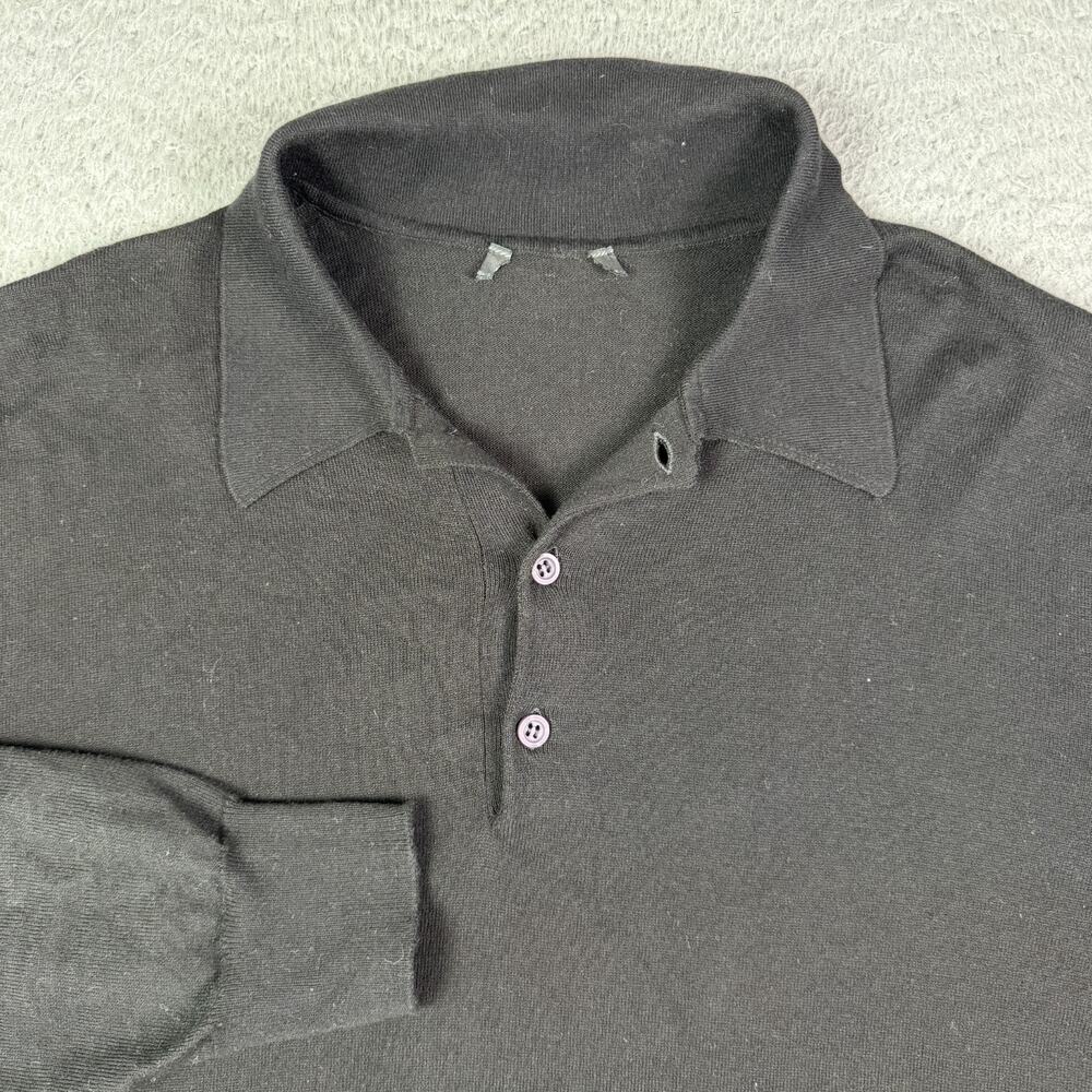 Prada Milano Knit Sweater Polo Shirt Mens Size 48 (M) Black Long Sleeve Cotton